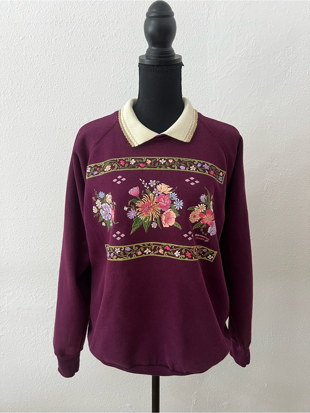 Morning Sun 90s Grannycore Collared Crewneck Floral Sweatshirt Cottagecore Retro